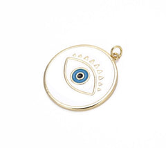 14K Gold Filled Round Enamel Evil Eye Charm, Enamel Evil Eye, Evil Eye Necklace, Evil Eye Charm, Evil Eye Pendant, Evil Eye, 33x28mm, CP678