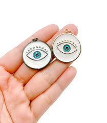 14K Gold Filled Round Enamel Evil Eye Charm, Enamel Evil Eye, Evil Eye Necklace, Evil Eye Charm, Evil Eye Pendant, Evil Eye, 33x28mm, CP678