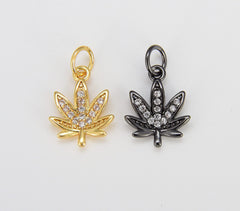 18K Gold Filled Marijuana Leaf Six Leaves Plant Necklace Pendant Micro Pave Leaf Charm Bracelet Earring Charm Bails for Jewelry Making, CP686