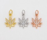 18K Gold Filled Marijuana Leaf Six Leaves Plant Necklace Pendant Micro Pave Leaf Charm Bracelet Earring Charm Bails for Jewelry Making, CP686