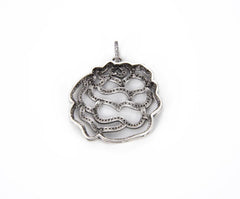 Antique Silver Rose Flower Charm Pendant CZ Micro Pave, Flower Charm, Rose Charm, Flower Pendant, Cubic Zirconia, 44x39mm, CP791