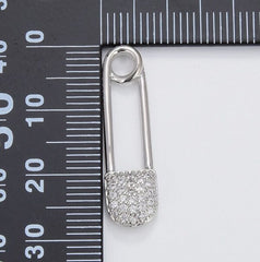 18K Gold Filled Safety Pin Charms, Cubic Zirconia, CZ Micro Pave Pin Charm, Baby Shower Gifts, Baby Charms, Charm, 28x8mm, CP800