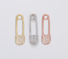 18K Gold Filled Safety Pin Charms, Cubic Zirconia, CZ Micro Pave Pin Charm, Baby Shower Gifts, Baby Charms, Charm, 28x8mm, CP800