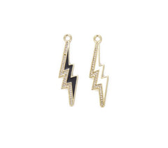 24K Gold Filled Cubic Zirconia Enamel Lightning Bolt Charm, Charm Necklace, Bolt Necklace, Enamel Charm, Lightning Bolt, Necklace Pendant, 43x11mm, CP804