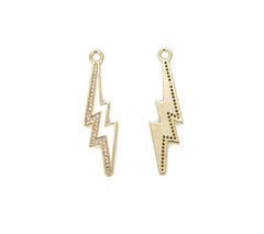 24K Gold Filled Cubic Zirconia Enamel Lightning Bolt Charm, Charm Necklace, Bolt Necklace, Enamel Charm, Lightning Bolt, Necklace Pendant, 43x11mm, CP804