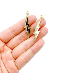 24K Gold Filled Cubic Zirconia Enamel Lightning Bolt Charm, Charm Necklace, Bolt Necklace, Enamel Charm, Lightning Bolt, Necklace Pendant, 43x11mm, CP804