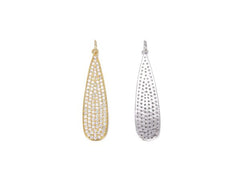 18K Gold Filled Teardrop Charm Pendant, Micro Pave Cz White Gold Teardrop Pendant Charm, Bracelet Necklace Earrings, 47x11mm, CP805