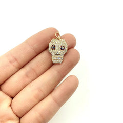 24K Gold Filled Skull Charm Pendant CZ Micro Pave, Skull Charm, Skull Pendant, Skull Necklace, Skeleton Charm, Cubic Zirconia, 25x16mm, CP806