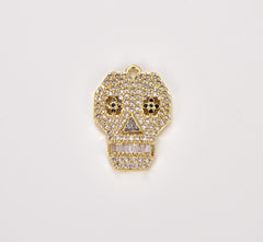 24K Gold Filled Skull Charm Pendant CZ Micro Pave, Skull Charm, Skull Pendant, Skull Necklace, Skeleton Charm, Cubic Zirconia, 25x16mm, CP806