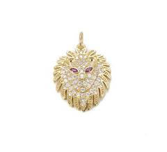 18K Gold Filled Lion Charm Pendant Cubic Zirconia Micro Pave, Lion Pendant, Lion Charm, Lion Necklace, Charm Bracelet, Animal Jewelry, 28x20mm, CP807