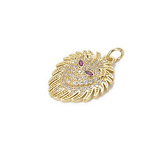 18K Gold Filled Lion Charm Pendant Cubic Zirconia Micro Pave, Lion Pendant, Lion Charm, Lion Necklace, Charm Bracelet, Animal Jewelry, 28x20mm, CP807