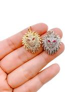 18K Gold Filled Lion Charm Pendant Cubic Zirconia Micro Pave, Lion Pendant, Lion Charm, Lion Necklace, Charm Bracelet, Animal Jewelry, 28x20mm, CP807