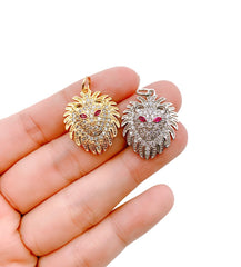 18K Gold Filled Lion Charm Pendant Cubic Zirconia Micro Pave, Lion Pendant, Lion Charm, Lion Necklace, Charm Bracelet, Animal Jewelry, 28x20mm, CP807
