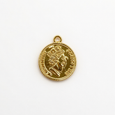 Gold Filled Queen Coin Charm, Embossed Royal Sovereign Portrait Medallion Pendant, Vintage Style Disc, Wholesale Jewelry Making Supply CP808