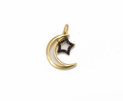 18K Gold Filled Dainty Crescent Moon Star Charm, Celestial Jewelry, Micro Pave Moon Star Charm for Necklace Bracelet Supply Component, CP812