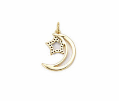 18K Gold Filled Dainty Crescent Moon Star Charm, Celestial Jewelry, Micro Pave Moon Star Charm for Necklace Bracelet Supply Component, CP812