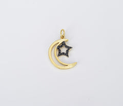 18K Gold Filled Dainty Crescent Moon Star Charm, Celestial Jewelry, Micro Pave Moon Star Charm for Necklace Bracelet Supply Component, CP812
