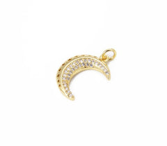 18K Gold Filled Crescent Moon Star Charm, Cubic Zirconia Micro Pave, Moon Star Necklace, Moon and Star, Half Moon Charm Necklace, 21x13mm, CP814