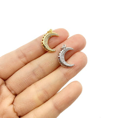 18K Gold Filled Crescent Moon Star Charm, Cubic Zirconia Micro Pave, Moon Star Necklace, Moon and Star, Half Moon Charm Necklace, 21x13mm, CP814