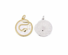 24K Gold Filled Enamel Round Medal Snake Charm, Snake Charm, Snake Pendant, Snake Necklace, 26x20mm, CP816