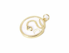 24K Gold Filled Enamel Round Medal Snake Charm, Snake Charm, Snake Pendant, Snake Necklace, 26x20mm, CP816
