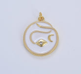 24K Gold Filled Enamel Round Medal Snake Charm, Snake Charm, Snake Pendant, Snake Necklace, 26x20mm, CP816