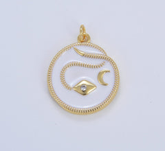 24K Gold Filled Enamel Round Medal Snake Charm, Snake Charm, Snake Pendant, Snake Necklace, 26x20mm, CP816