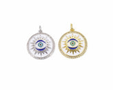 14K Gold Filled Evil Eye Charm, Enamel Evil Eye Sun Charm CZ, Evil Eye Jewelry, Evil Eye Necklace, Evil Eye Pendant, 24x19mm, CP818