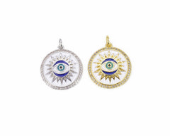 14K Gold Filled Evil Eye Charm, Enamel Evil Eye Sun Charm CZ, Evil Eye Jewelry, Evil Eye Necklace, Evil Eye Pendant, 24x19mm, CP818