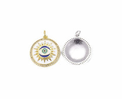 14K Gold Filled Evil Eye Charm, Enamel Evil Eye Sun Charm CZ, Evil Eye Jewelry, Evil Eye Necklace, Evil Eye Pendant, 24x19mm, CP818