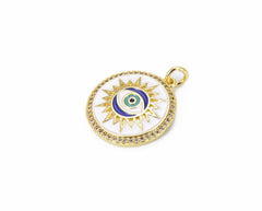 14K Gold Filled Evil Eye Charm, Enamel Evil Eye Sun Charm CZ, Evil Eye Jewelry, Evil Eye Necklace, Evil Eye Pendant, 24x19mm, CP818