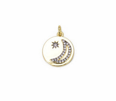 24K Gold Filled Crescent Moon Star Charm CZ Micro Pave, Moon Star Necklace, Moon and Star, Half Moon Charm Necklace, Cubic Zirconia, 20x15mm, CP820