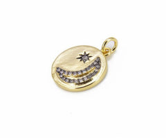 24K Gold Filled Crescent Moon Star Charm CZ Micro Pave, Moon Star Necklace, Moon and Star, Half Moon Charm Necklace, Cubic Zirconia, 20x15mm, CP820