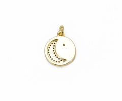 24K Gold Filled Crescent Moon Star Charm CZ Micro Pave, Moon Star Necklace, Moon and Star, Half Moon Charm Necklace, Cubic Zirconia, 20x15mm, CP820