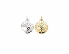 18K Gold Filled Evil Eye Coin Charm, Round Medal Evil Eye Charm CZ Micro Pave, Evil Eye Necklace, Evil Eye Pendant, 20x15mm, CP821
