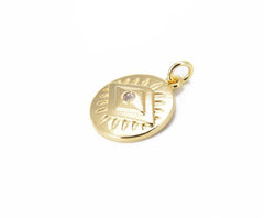 18K Gold Filled Evil Eye Coin Charm, Round Medal Evil Eye Charm CZ Micro Pave, Evil Eye Necklace, Evil Eye Pendant, 20x15mm, CP821