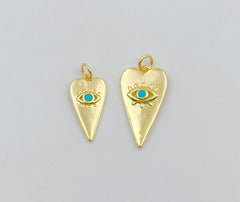 18K Gold Filled Heart Shaped Dainty Turquoise Evil Eye Charm, CP823A