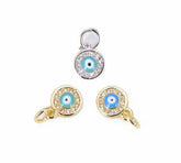 18K Gold Filled Enamel Round Medal Evil Eye Charm CZ Micro Pave, Evil Eye Necklace, Evil Eye Pendant, Evil Eye Charm, 12x7mm, CP824