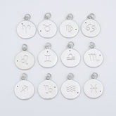 White Gold Silver Cubic Zirconia Micro Pave Zodiac Constellation Charms Pendant, CP825