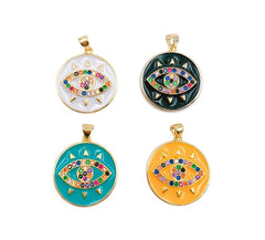 18K Gold Filled Enamel Evil Eye Charm, Cubic Zirconia Micro Pave Evil Eye Pendant, White Black Turquoise Yellow Evil Eye Charm, 31x23mm, CP827A