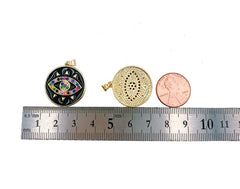 18K Gold Filled Enamel Evil Eye Charm, Cubic Zirconia Micro Pave Evil Eye Pendant, White Black Turquoise Yellow Evil Eye Charm, 31x23mm, CP827A