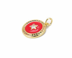 14K Gold Filled Round Medal Enamel Star Charm CZ, Over Brass Star Charm Pendant, Star Necklace Jewelry Enamel Charms, Cubic Zirconia, CP830