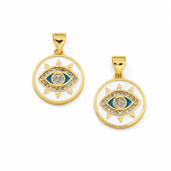 Gold Filled Evil Eye Medallion Pendant, CZ Enamel Sun Eye Round Charm for Necklace Bracelet DIY Jewelry Making, Protection Charm, CP831A