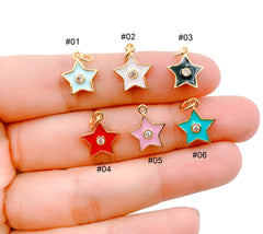 18K Gold Filled Enamel Star Charm, Cubic Zirconia Micro Pave Star Pendant, Star Charm, Star Pendant, Star Necklace, Enamel Charms, 16x11mm, CP832