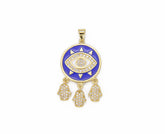 24K Gold Filled Blue Enamel Evil Eye Charm CZ with Hamsa Hand Charm, Evil Eye Charm, Hamsa Hand Charm, Evil Eye Pendant, Charm, 39x20mm, CP834