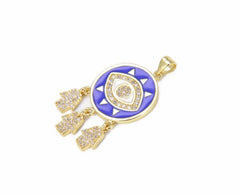 24K Gold Filled Blue Enamel Evil Eye Charm CZ with Hamsa Hand Charm, Evil Eye Charm, Hamsa Hand Charm, Evil Eye Pendant, Charm, 39x20mm, CP834