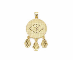 24K Gold Filled Blue Enamel Evil Eye Charm CZ with Hamsa Hand Charm, Evil Eye Charm, Hamsa Hand Charm, Evil Eye Pendant, Charm, 39x20mm, CP834