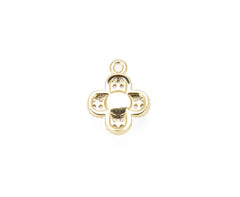 24K Gold Filled Four Leaf Clover Shell Charm CZ with Pearl, Clover Charm, Clover Pendant, Good Luck Charm, Quatrefoil Necklace, 11x10mm, CP838