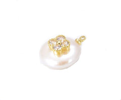 24K Gold Filled Freshwater Pearl Clover Charm Pendant CZ, Four Leaf Clover, Good Luck Charm, Clover Charms, Clover Necklace, 18x14mm, CP842