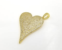 24K Gold Filled Large Heart Charm Pendant CZ Micro Pave, Heart Charm, Heart Pendant, Heart Necklace, Cubic Zirconia, 50x31mm, CP846